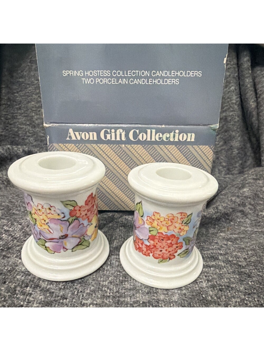 Avon Gift Collection Porcelain Floral Taper Candle Holders Set of 2 Boxed
